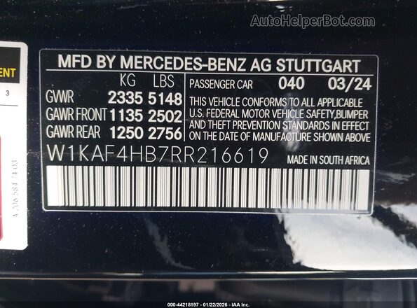 W1KAF4HB7RR216619 2024 MERCEDES-BENZ C-CLASS Черный 