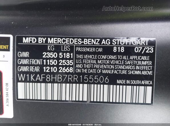 W1KAF8HB7RR155506 2024 MERCEDES-BENZ AMG C 43 Black Вид підкапотного простору