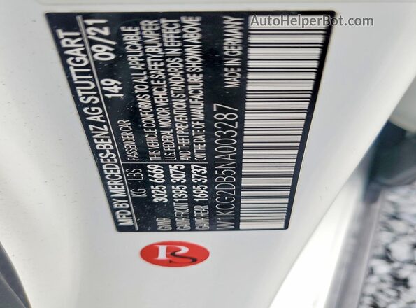 W1KCG2DB5NA003287 2022 MERCEDES-BENZ EQS Белый Вид наклейки с VIN-кодом