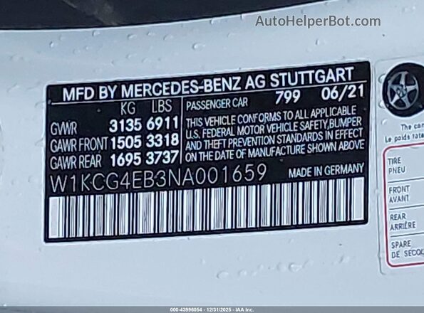 W1KCG4EB3NA001659 2022 MERCEDES-BENZ EQS 580 White Widok komory silnika