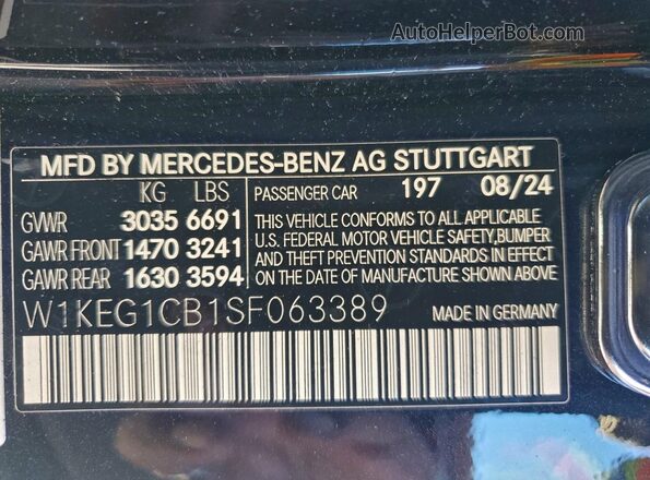 W1KEG1CB1SF063389 2025 MERCEDES-BENZ EQE Black Вид наклейки з VIN-кодом