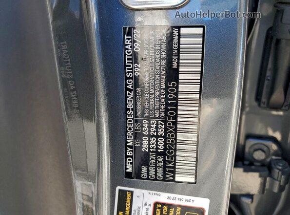 W1KEG2BBXPF011905 2023 MERCEDES-BENZ EQE Серый Вид наклейки с VIN-кодом