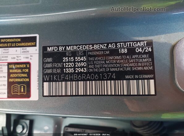 W1KLF4HB6RA061374 2024 MERCEDES-BENZ E-CLASS Gray Engine compartment view
