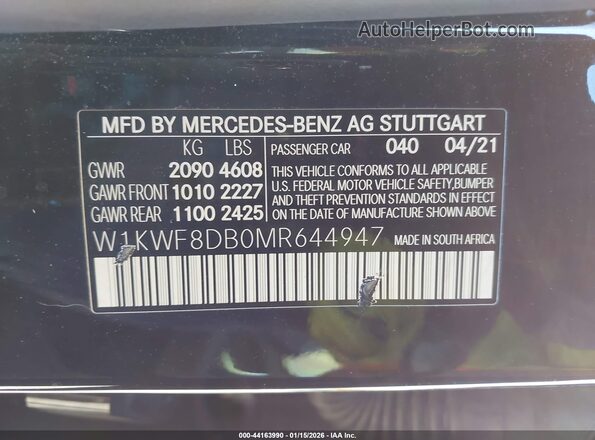 W1KWF8DB0MR644947 2021 MERCEDES-BENZ C-CLASS Black Widok komory silnika