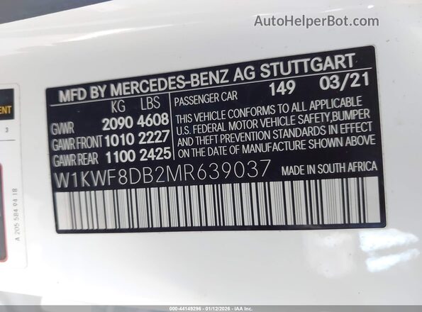 W1KWF8DB2MR639037 2021 MERCEDES-BENZ C-CLASS White Widok komory silnika