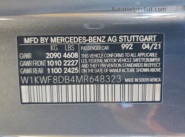 W1KWF8DB4MR648323 2021 MERCEDES-BENZ C Gray ძრავის განყოფილების ხედი