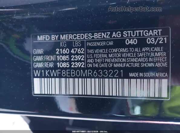 W1KWF8EB0MR633221 2021 MERCEDES-BENZ C-CLASS Black Engine compartment view