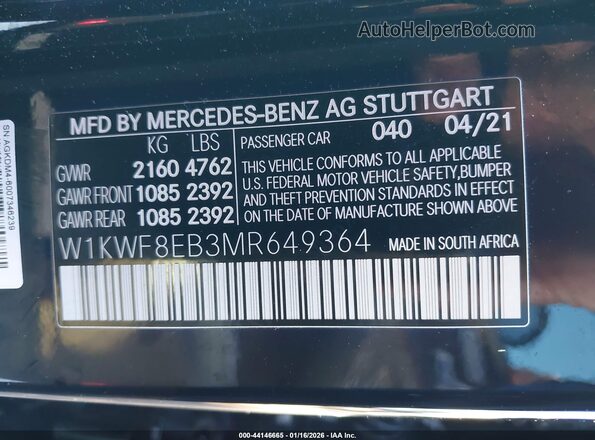 W1KWF8EB3MR649364 2021 MERCEDES-BENZ C-CLASS Black 
