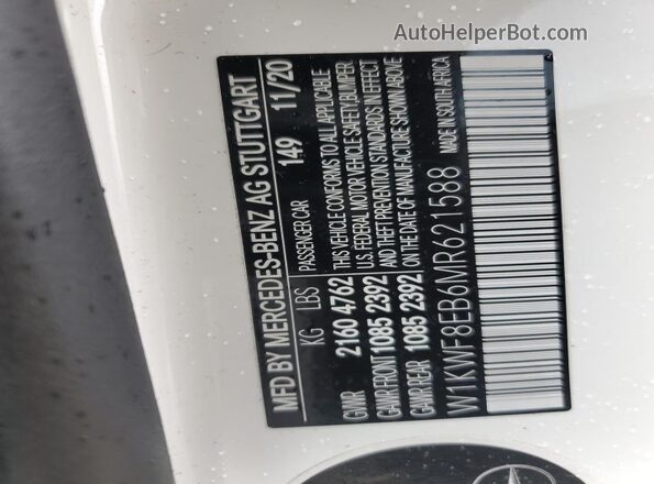 W1KWF8EB6MR621588 2021 MERCEDES-BENZ C White VIN sticker view