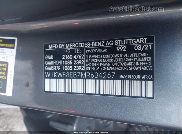 W1KWF8EB7MR634267 2021 MERCEDES-BENZ C-CLASS Gray Вид підкапотного простору
