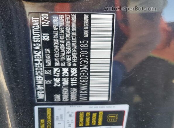 W1KWK8DBXMG070185 2021 MERCEDES-BENZ C Black VIN კოდის სტიკერის ხედი