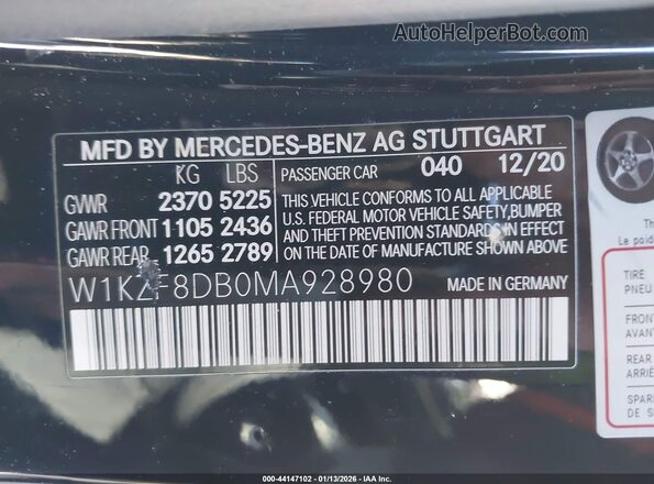 W1KZF8DB0MA928980 2021 MERCEDES-BENZ E-CLASS Черный Вид подкапотного пространства