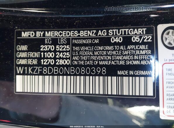 W1KZF8DB0NB080398 2022 MERCEDES-BENZ E-CLASS Черный Вид подкапотного пространства