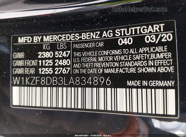 W1KZF8DB3LA834896 2020 MERCEDES-BENZ E-CLASS Черный Вид подкапотного пространства