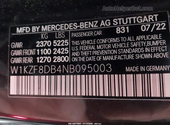 W1KZF8DB4NB095003 2022 MERCEDES-BENZ E-CLASS Black ძრავის განყოფილების ხედი