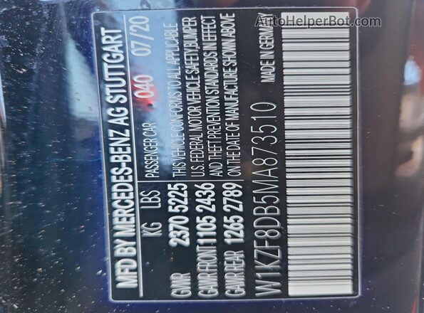 W1KZF8DB5MA873510 2021 MERCEDES-BENZ E Черный 