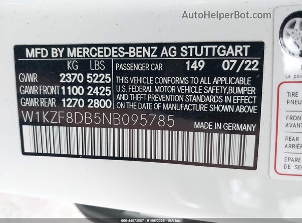 W1KZF8DB5NB095785 2022 MERCEDES-BENZ E-CLASS Белый Вид подкапотного пространства
