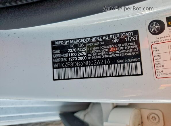 W1KZF8DB6NB026216 2022 MERCEDES-BENZ E White Вид підкапотного простору