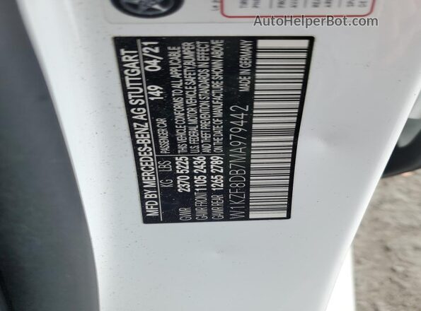 W1KZF8DB7MA979442 2021 MERCEDES-BENZ E White VIN კოდის სტიკერის ხედი