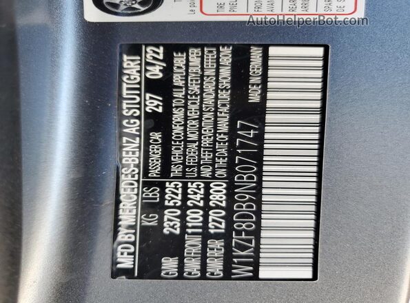 W1KZF8DB9NB071747 2022 MERCEDES-BENZ E Gray Engine compartment view
