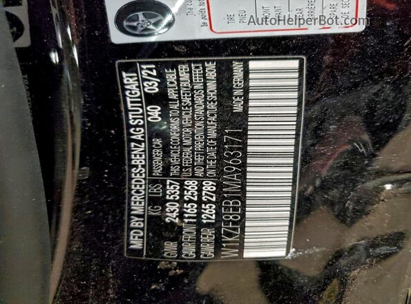 W1KZF8EB1MA963171 2021 MERCEDES-BENZ E Черный Вид наклейки с VIN-кодом