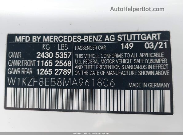 W1KZF8EB8MA961806 2021 MERCEDES-BENZ E-CLASS White Engine compartment view