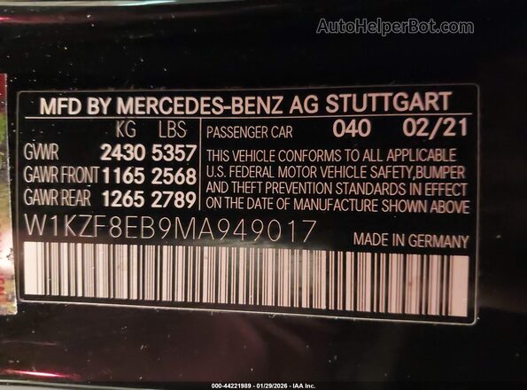 W1KZF8EB9MA949017 2021 MERCEDES-BENZ E-CLASS Black 