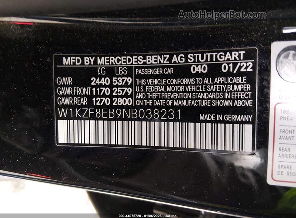 W1KZF8EB9NB038231 2022 MERCEDES-BENZ E-CLASS Black Vista del compartimento del motor