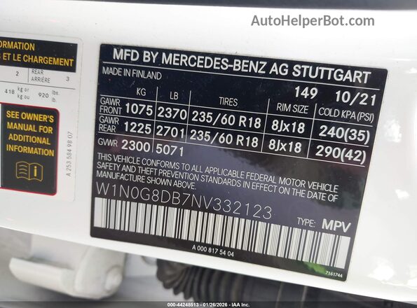 W1N0G8DB7NV332123 2022 MERCEDES-BENZ GLC 300 White 