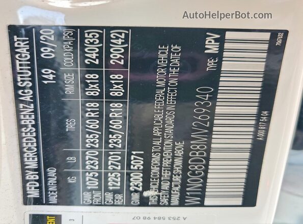 W1N0G8DB8MV269340 2021 MERCEDES-BENZ GLC-CLASS White 
