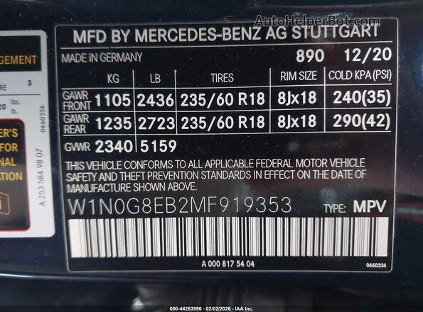 W1N0G8EB2MF919353 2021 MERCEDES-BENZ GLC 300 Dark Blue ძრავის განყოფილების ხედი