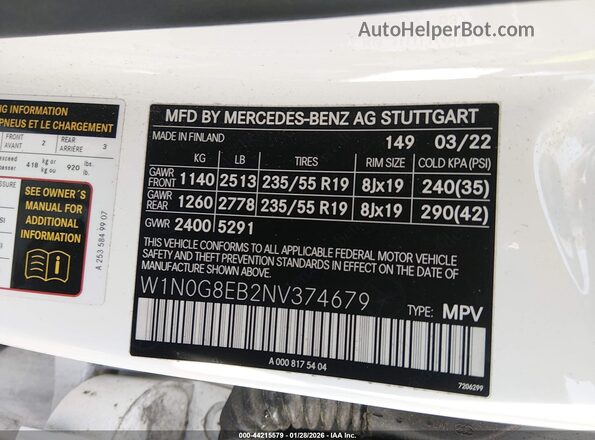 W1N0G8EB2NV374679 2022 MERCEDES-BENZ GLC 300 White Вид підкапотного простору