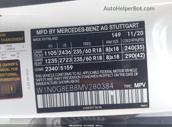 W1N0G8EB8MV280384 2021 MERCEDES-BENZ GLC 300 Белый Вид подкапотного пространства