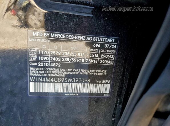 W1N4M4GB9SW392098 2025 MERCEDES-BENZ GLB-CLASS Black Вид наклейки з VIN-кодом