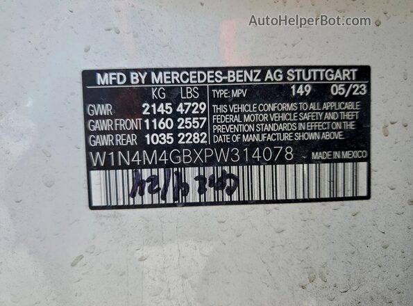 W1N4M4GBXPW314078 2023 MERCEDES-BENZ GLB-CLASS White Vista interior de 360 grados