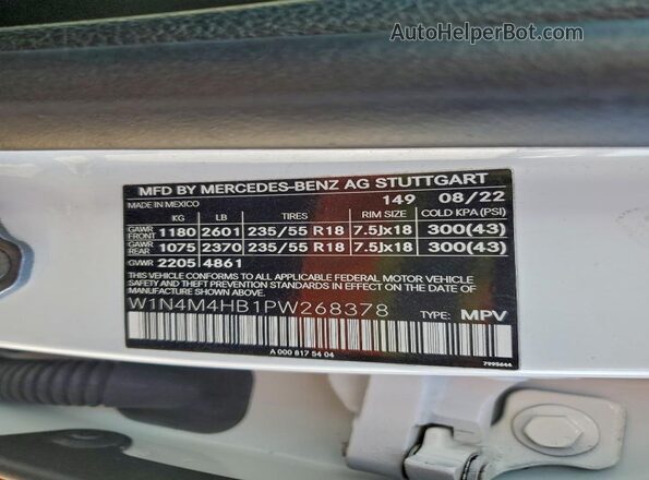 W1N4M4HB1PW268378 2023 MERCEDES-BENZ GLB-CLASS White Widok wnętrza 360 stopni