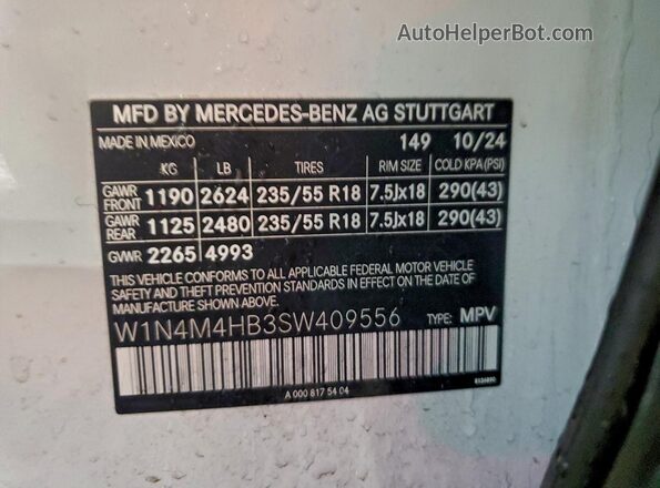 W1N4M4HB3SW409556 2025 MERCEDES-BENZ GLB-CLASS White ძრავის განყოფილების ხედი