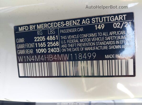 W1N4M4HB4MW118499 2021 MERCEDES-BENZ GLB-CLASS White Շարժիչի բաժամունքի տեսք