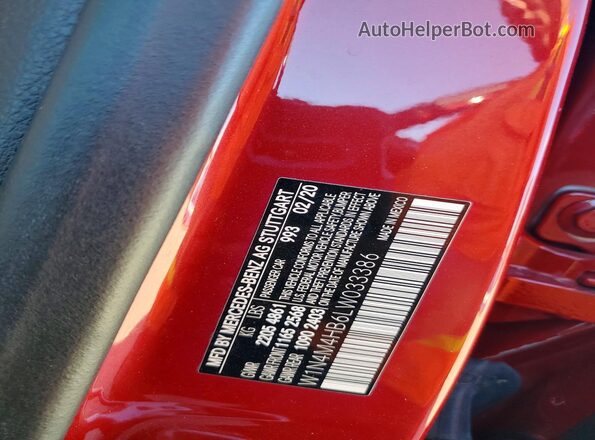 W1N4M4HB6LW033386 2020 MERCEDES-BENZ GLB-CLASS Red Вид наклейки з VIN-кодом
