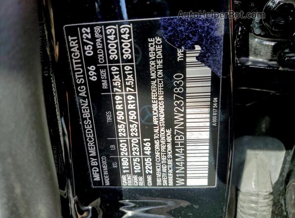 W1N4M4HB7NW237830 2022 MERCEDES-BENZ GLB-CLASS Черный Вид наклейки с VIN-кодом
