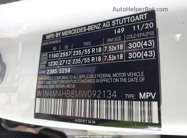 W1N4M4HB8MW092134 2021 MERCEDES-BENZ GLB-CLASS White Widok komory silnika