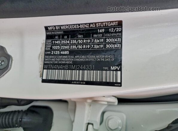 W1N4N4HB1MJ244331 2021 MERCEDES-BENZ GLA White 
