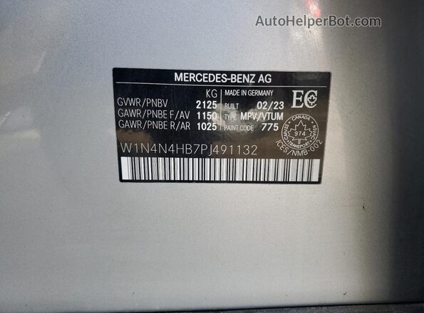 W1N4N4HB7PJ491132 2023 MERCEDES-BENZ GLA Silver Widok naklejki z numerem VIN