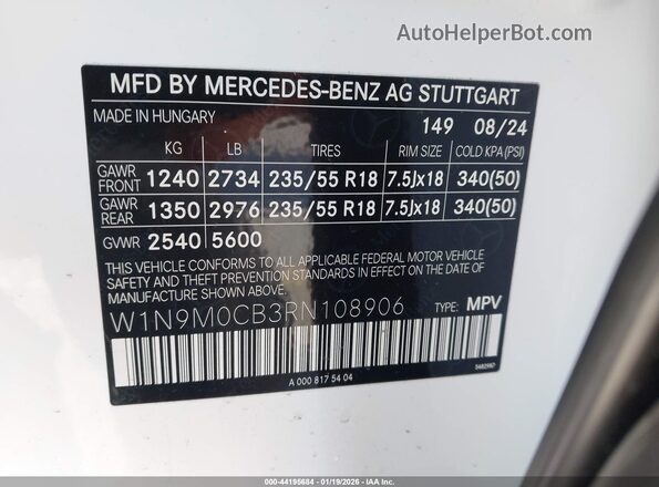 W1N9M0CB3RN108906 2024 MERCEDES-BENZ EQB 250 SUV White Widok komory silnika