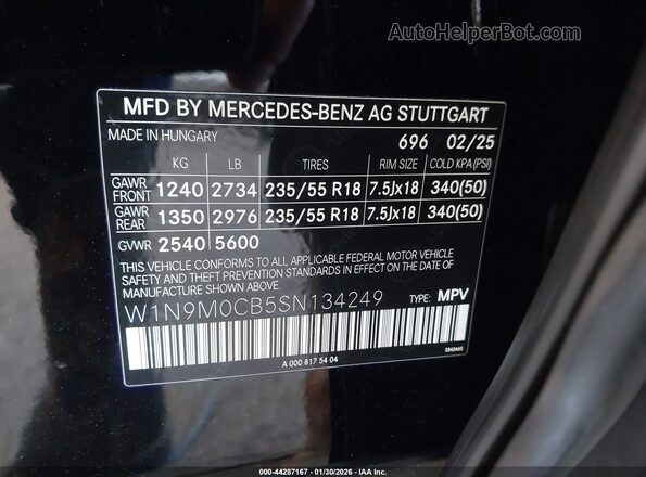 W1N9M0CB5SN134249 2025 MERCEDES-BENZ EQB 250 SUV Black ძრავის განყოფილების ხედი