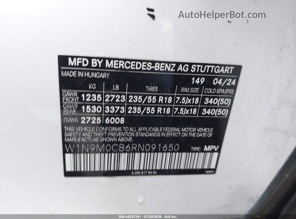 W1N9M0CB6RN091650 2024 MERCEDES-BENZ EQB 250 SUV Белый Вид подкапотного пространства