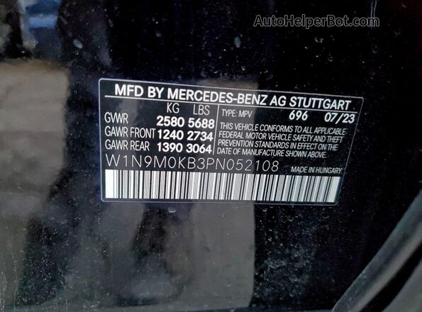 W1N9M0KB3PN052108 2023 MERCEDES-BENZ EQB Black VIN კოდის სტიკერის ხედი