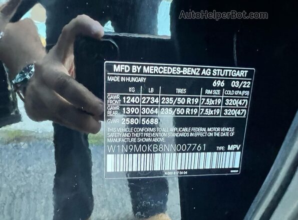 W1N9M0KB8NN007761 2022 MERCEDES-BENZ EQB Black 