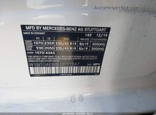 W1NTG4EB0LU031247 2020 MERCEDES-BENZ GLA 250 White 