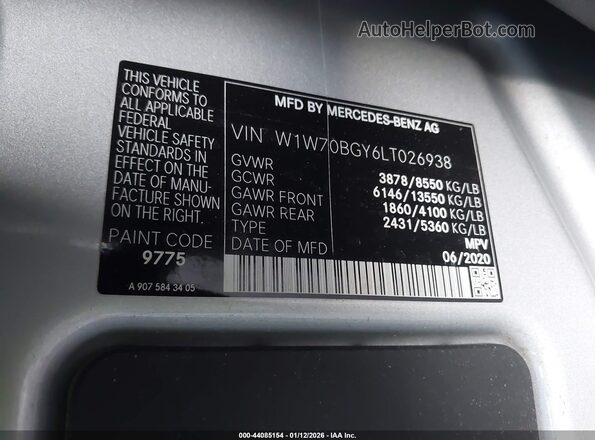 W1W70BGY6LT026938 2020 MERCEDES-BENZ SPRINTER Silver ძრავის განყოფილების ხედი